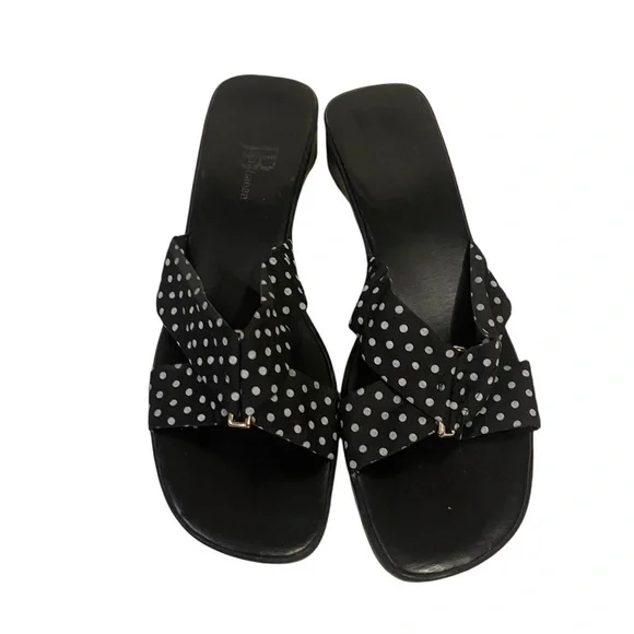 Women’s JENNY BUCHANAN Claire Black White Polka Dot Sandals Slip On Shoes - Picture 3 of 10